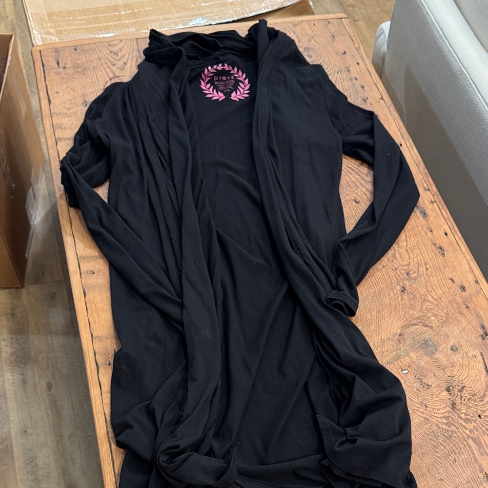 Black Hooded Cardigan with Pink Logo